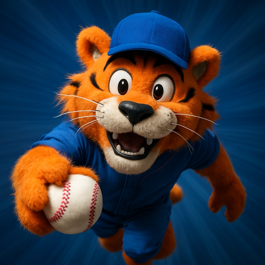456bed ক্রিকেট গেমিংয়ের প্রতীকের মতো হাতে বল ধরে ইউনিফর্ম পরা একটি আনন্দিত টাইগার শাবক